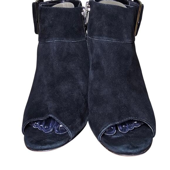 Vaneli Black Peep Toe Block Heel Suede Leather Buckle Ankle Booties Sz 9.5 - Picture 4 of 8